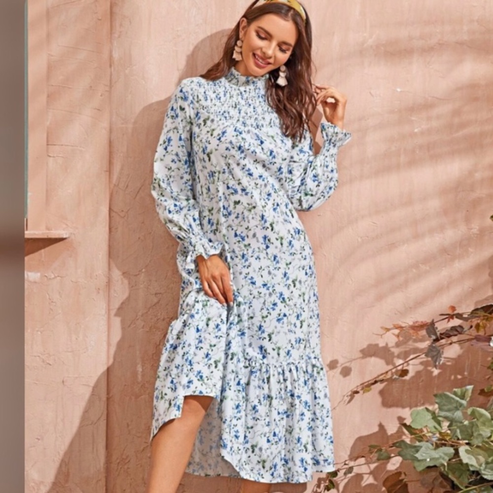 Zara Cottage-core Smocked Floral Maxi Dress